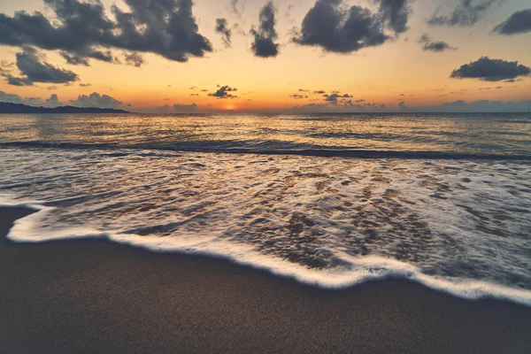 Natural Landscape Sandy Coastline Sea Sunrise Background — 스톡 사진