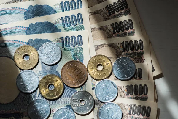 Japanische Banknote und Münze — Stockfoto