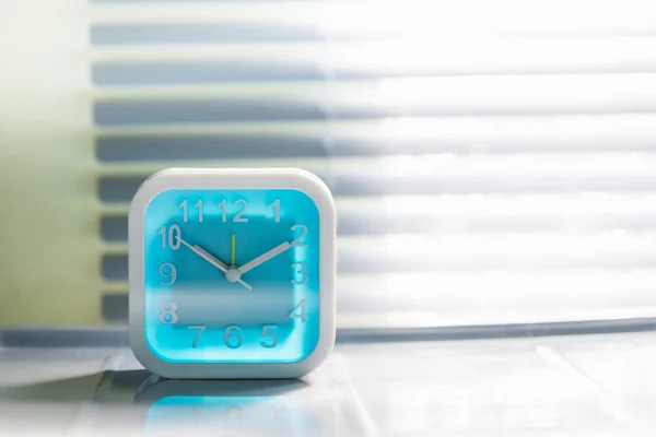Close White Square Alarm Clock Cabinet Moring — Stock Photo, Image