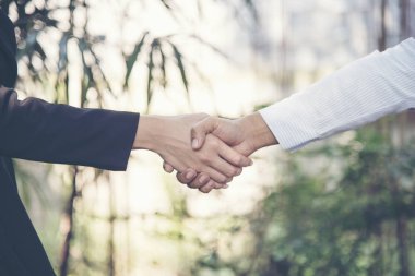 Ortaklık konsepti El sıkışma iş ortakları takım çalışması. Güven işi.