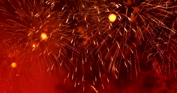 花火大会は 7月のホリデーフェスティバルの4番目の2020 幸せな新年を祝います 国民の祝日を祝うために夜にカラフルな花火 2020年新年会へのカウントダウンイベント — ストック動画