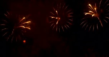 Havai fişekler yıldönümünü kutluyor. Yeni yıl 2020, 4 Temmuz bayram festivali. Ulusal bayramı kutlamak için gece vakti renkli havai fişekler. Yeni yıla geri sayım 2020 parti zamanı etkinliği.