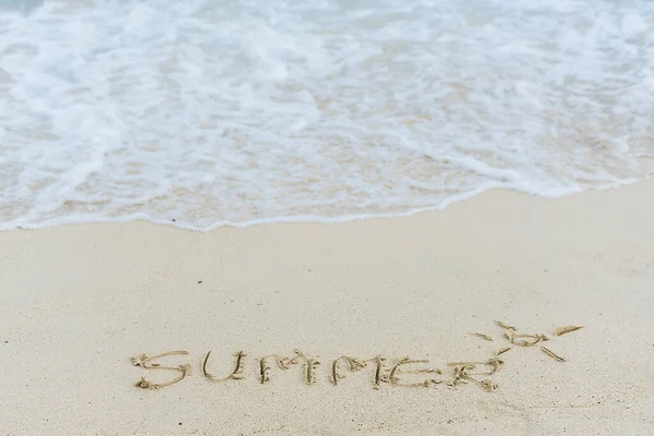 Zomer Tekst Zomer Tropische Strand Blauwe Oceaan Natuur Landschap Met — Stockfoto