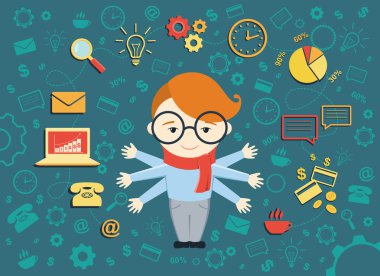 Düz tasarım vektör çizim genç iş adamı