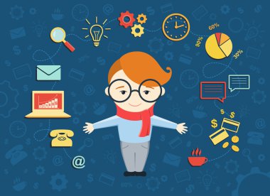 Düz tasarım vektör çizim genç iş adamı