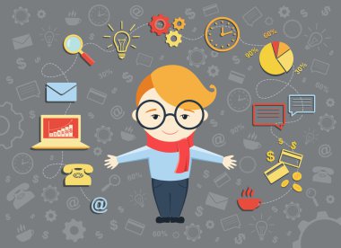 Düz tasarım vektör çizim genç iş adamı