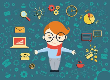 Düz tasarım vektör çizim genç iş adamı