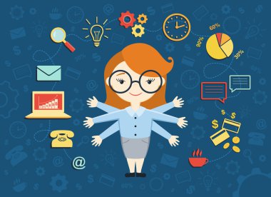 Genç iş kadını, kişisel asistan veya sabit çalışma Bakanı vektör çizim