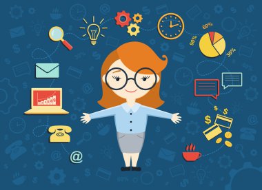 Genç iş kadını, kişisel asistan veya sabit çalışma Bakanı vektör çizim