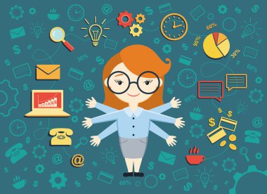 Genç iş kadını, kişisel asistan veya sabit çalışma Bakanı vektör çizim