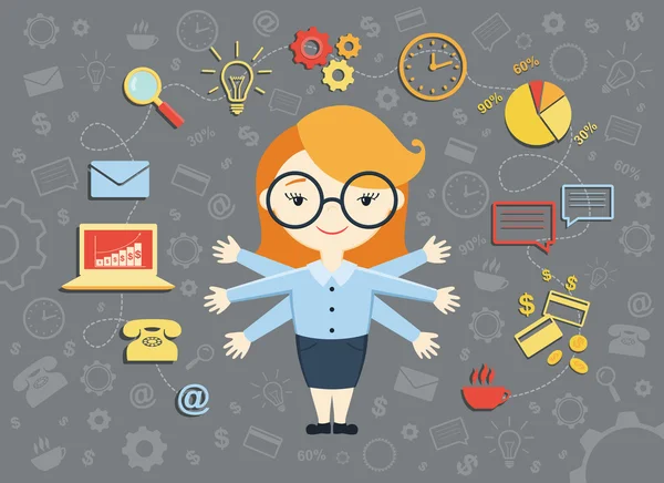 Genç iş kadını, kişisel asistan veya sabit çalışma Bakanı vektör çizim