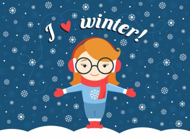 Kız altında uçan kar tanesi ve metin 