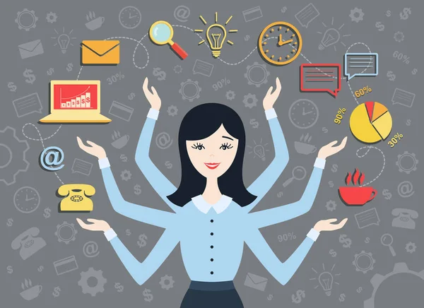 Genç iş kadını, kişisel asistan veya sabit çalışma Bakanı düz tasarlamak vektör