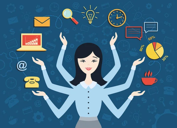 Genç iş kadını, kişisel asistan veya sabit çalışma Bakanı düz tasarlamak vektör