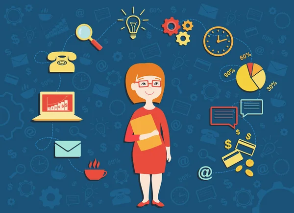 Genç iş kadını, kişisel asistan veya sabit çalışma Bakanı vektör çizim