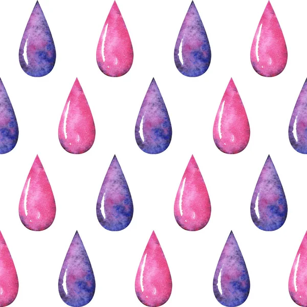 Handen getekende aquarel herfst naadloze patroon met roze en violet regendruppels op een witte achtergrond voor uw ontwerp — Stockfoto