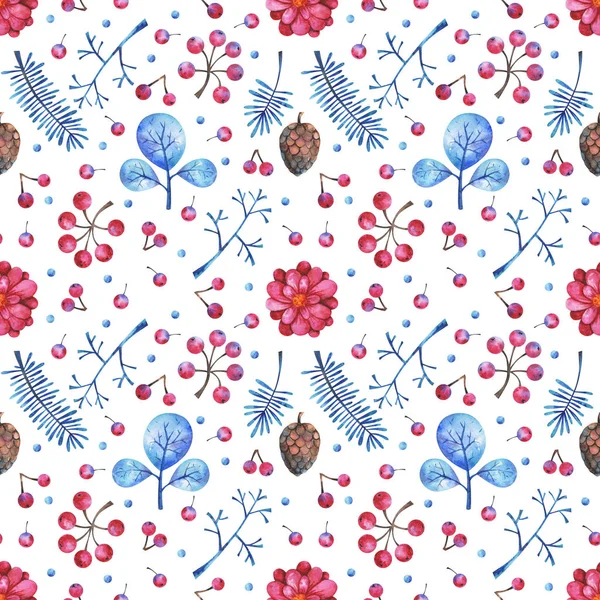 白地に花の要素と水彩のシームレス パターン — ストック写真