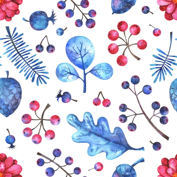 Aquarell nahtloses Muster mit floralen Elementen auf weißem Hintergrund — Stockfoto