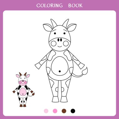 Çocuklar için basit bir eğitim oyunu. Boyama kitabı için ineğin vektör illüstrasyonu