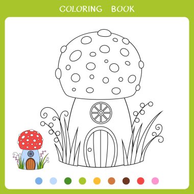 Çocuklar için basit bir eğitim oyunu. Boyama kitabı için masal mantar evin Vektör illüstrasyon