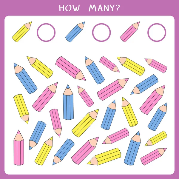 Jogo Matemática Educacional Para Crianças Conte Quantos Lápis Escrever Resultado — Vetor de Stock