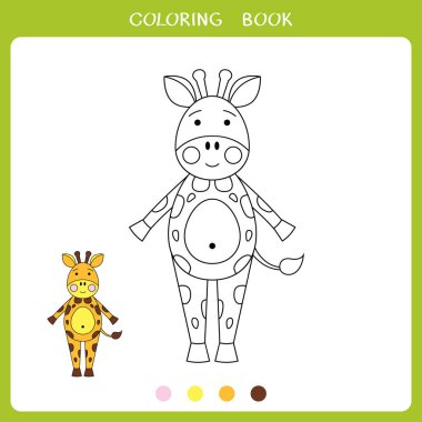 Çocuklar için basit bir eğitim oyunu. Boyama kitabı için zürafa illüstrasyonu