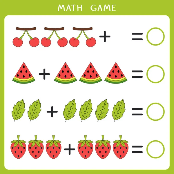 Jogo Matemática Educacional Simples Para Crianças Adicione Escreva Resultado Ilustração — Vetor de Stock