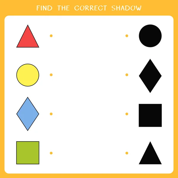 Find Correct Shadow Geometric Figure Vector Worksheet Simple Educational Game — Stock Vector