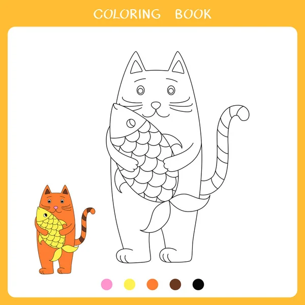 Ilustración Vectorial Gato Rojo Peces Dorados Para Colorear Libro Juego — Vector de stock