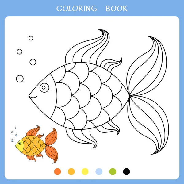 Çocuklar için basit bir eğitim oyunu. Boyama kitabı için altın balığın vektör illüstrasyonu