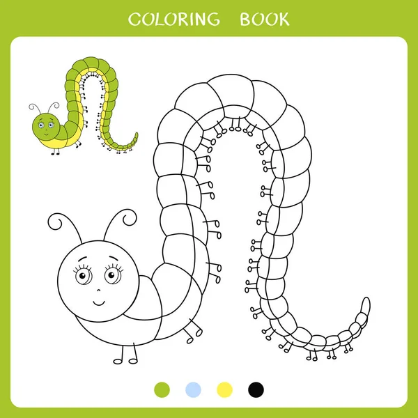 Simple Educational Game Kids Vector Illustratiol Funny Caterpillar Coloring Book — Stock Vector