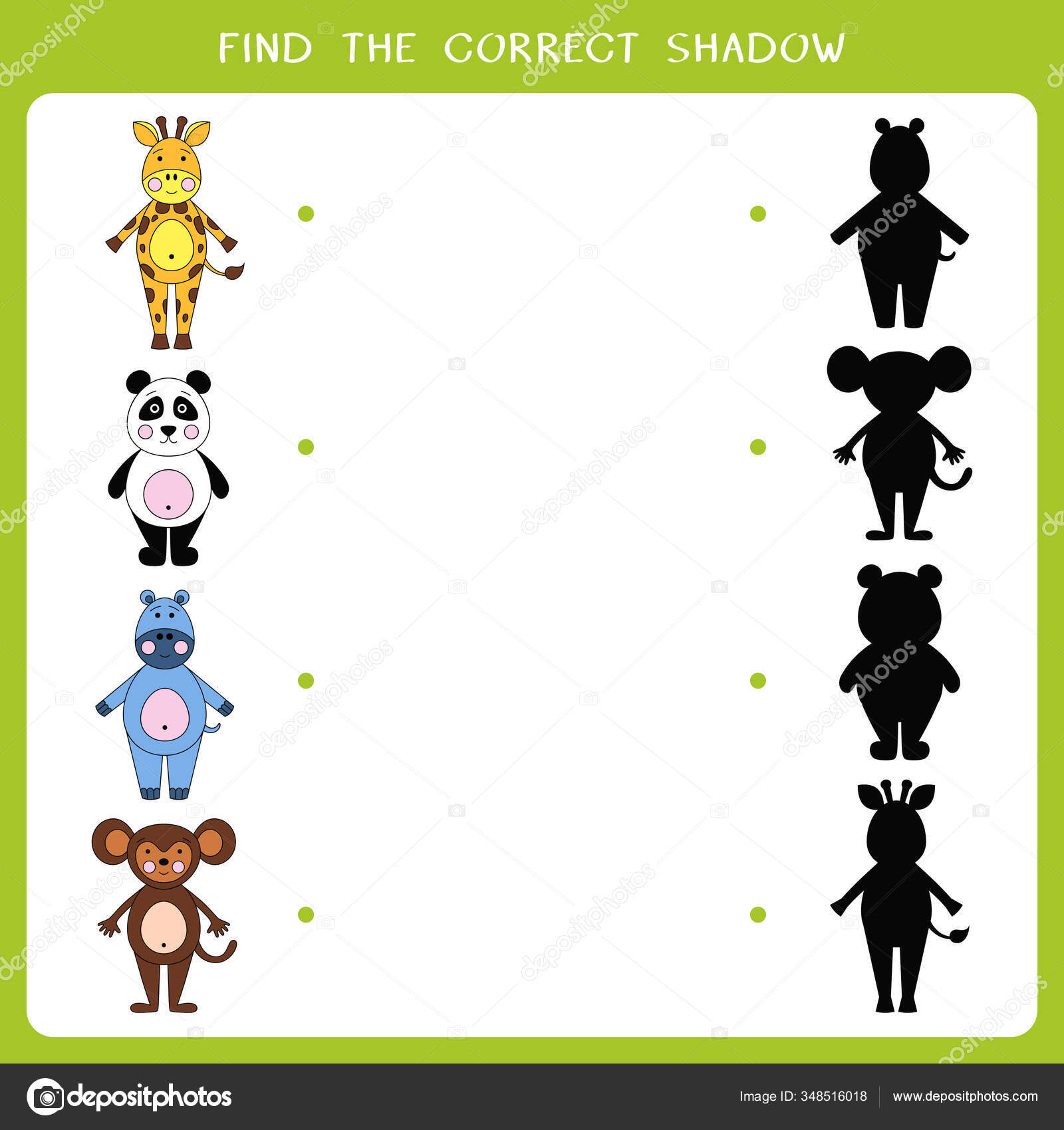 Find Correct Shadow Wild Animals Vector Worksheet Simple Educational Game  Stock Vector Image by © #348516018