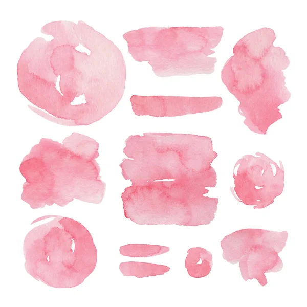 Set Von Handbemalten Aquarell Abstrakten Rosa Elementen Isoliert Auf Weißem — Stockfoto