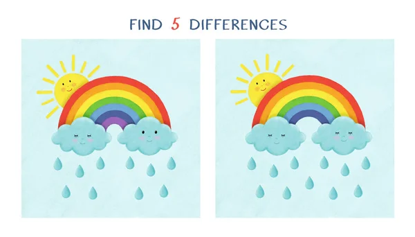 Find Five Differences Simple Educational Game Kids Digital Illustration Rainbow — Stock Photo, Image