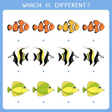 Çocuklar için basit bir mantık oyunu. Gruptaki tek kişiyi bul. Vektör illüstrasyonu