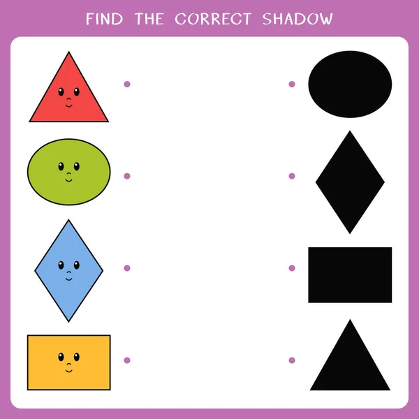 Find Correct Shadow Geometric Shape Vector Worksheet Simple Educational Game — Stock Vector