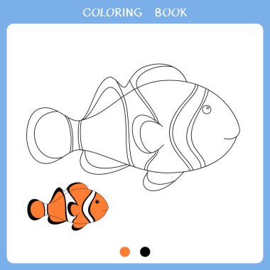 Simple educational game for kids. Vector illustration of clown fish for coloring book vector Simple educational game for kids. Vector illustration of clown fish for coloring book vector