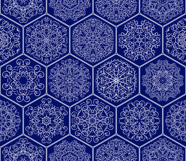 Seamless pattern of hexagonal mosaics — Stock Vector