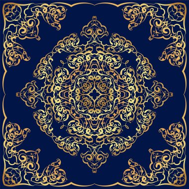 Koyu mavi bandana altın desenli