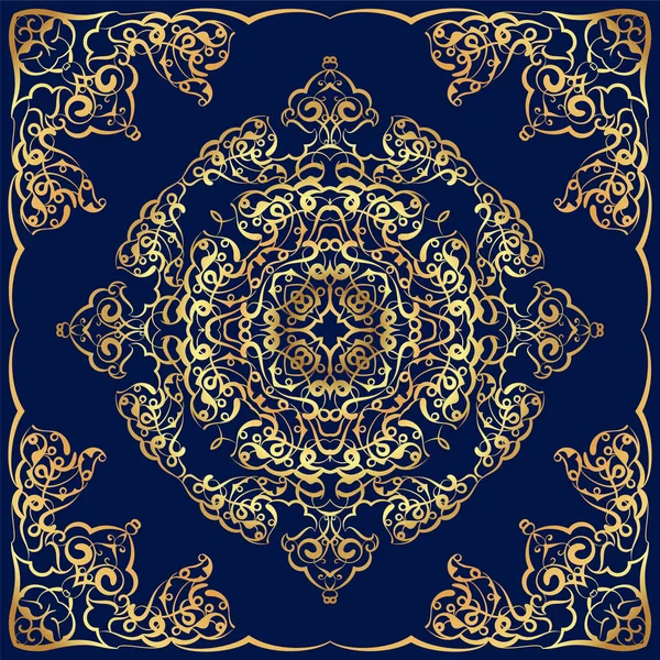 Bandanna azul escuro com padrão de ouro — Vetor de Stock