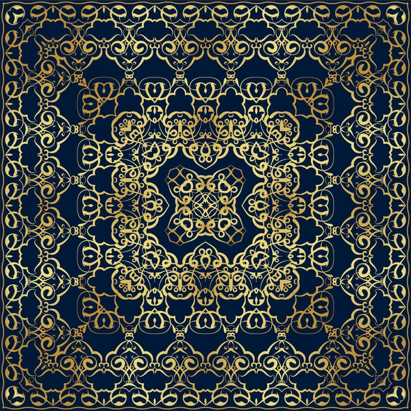 Bandana azul oscuro con patrón de oro — Vector de stock