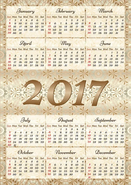 Calendar for 2017 with a rich Eastern background. — Stock Vector