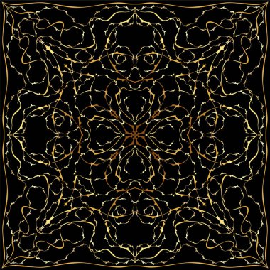 Altın çiçek desenli siyah bandana