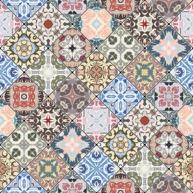 Mozaik kümedeki soyut desenler.