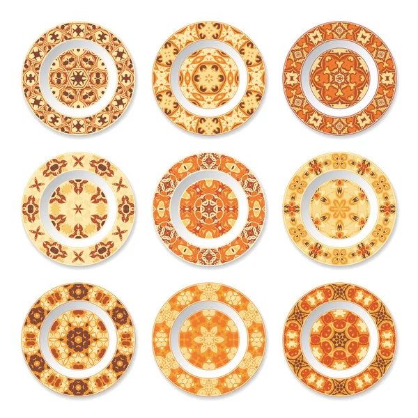 Conjunto de placas decorativas com um padrão laranja — Vetor de Stock