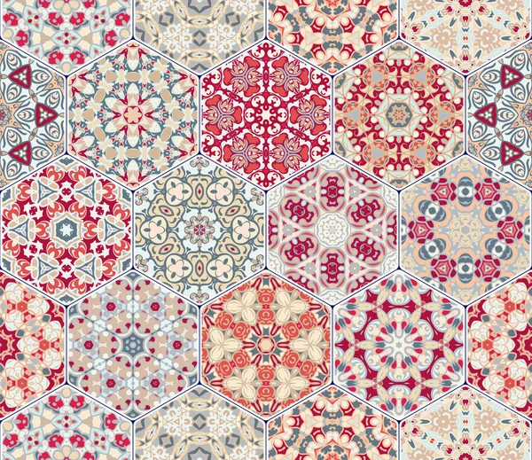Conjunto de azulejos hexagonales con dibujos . — Vector de stock