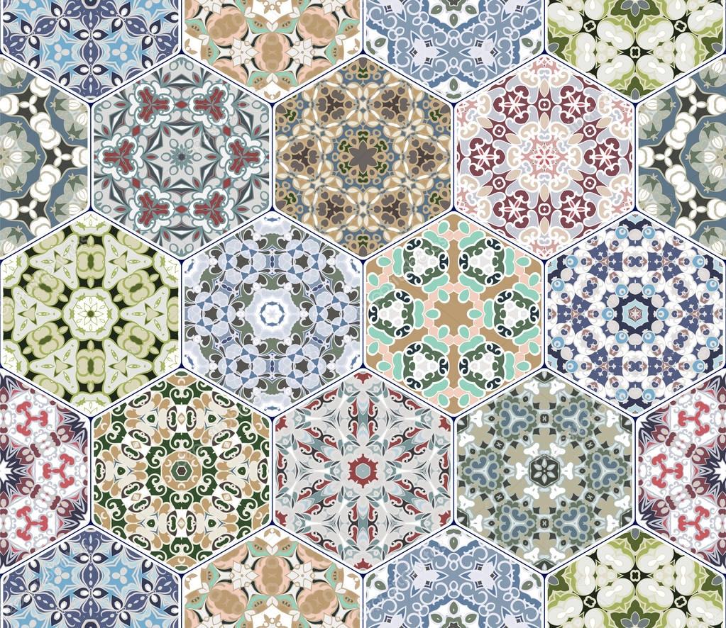 Vector set of hexagonal patterns.