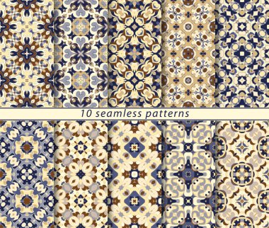 On kesintisiz soyut desenler etnik tarzda vektör ayarla.