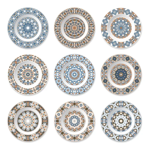 Nove placas decorativas com padrão de cor circular — Vetor de Stock