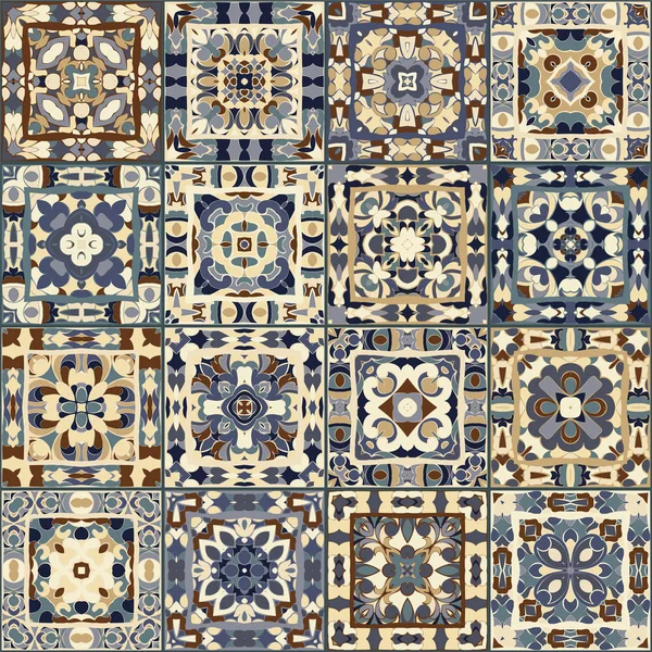 Eine Kollektion von Keramikfliesen in den Farben blau und beige. — Stockvektor